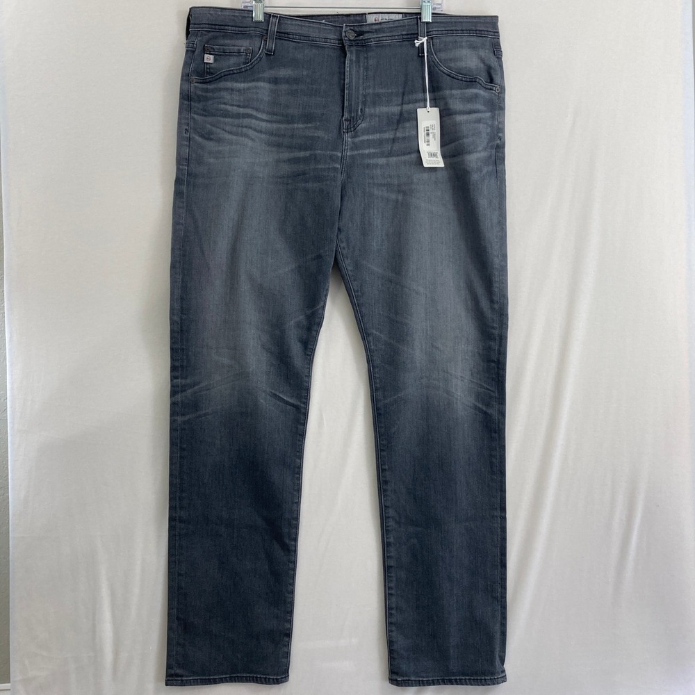 New AG Adriano Goldschmied Everett Slim Straight Jeans Mens 42x34 Grey Stretch